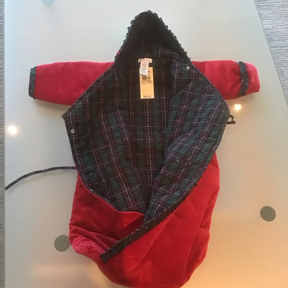VTG Ralph Lauren Baby Bunting‎ Sack 9M Red Velvet Plaid Lined Hooded Christmas